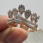 Solid Gold Crown Ring, Pear Baguette Diamond Statement Band, IGI Certified Diamonds