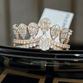 Solid Gold Crown Ring, Pear Baguette Diamond Statement Band, IGI Certified Diamonds