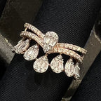 Solid Gold Crown Ring, Pear Baguette Diamond Statement Band, IGI Certified Diamonds