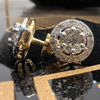 Solid Gold Halo Diamond Stud Earrings, Round Natural Diamond Jewelry