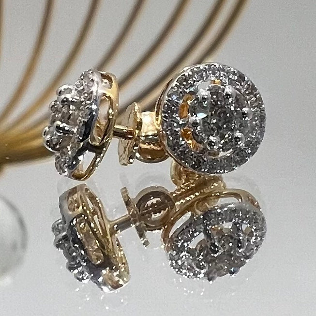 Solid Gold Halo Diamond Stud Earrings, Round Natural Diamond Jewelry