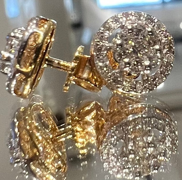 Solid Gold Halo Diamond Stud Earrings, Round Natural Diamond Jewelry