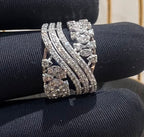 Solid Gold Marquise Diamond Cluster Ring, Multi Band Statement Bridal Jewelry