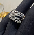 Solid Gold Marquise Diamond Cluster Ring, Multi Band Statement Bridal Jewelry