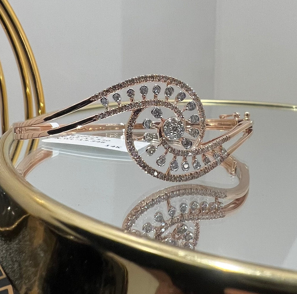 Solid Gold Diamond Bangle Bracelet, Natural IGI Certified Diamonds, Luxury Fine Jewelry