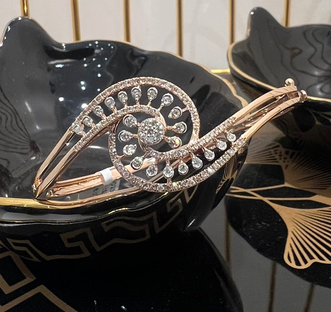 Solid Gold Diamond Bangle Bracelet, Natural IGI Certified Diamonds, Luxury Fine Jewelry