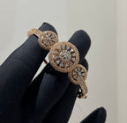 Solid Gold Diamond Cluster Bracelet, Round Halo Bangle, Fine Jewelry