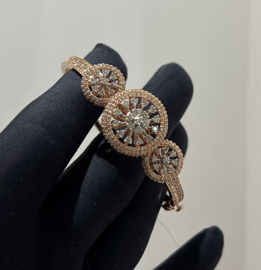 Solid Gold Diamond Cluster Bracelet, Round Halo Bangle, Fine Jewelry