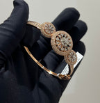Solid Gold Diamond Cluster Bracelet, Round Halo Bangle, Fine Jewelry