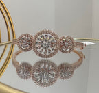 Solid Gold Diamond Cluster Bracelet, Round Halo Bangle, Fine Jewelry