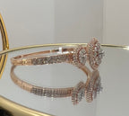 Solid Gold Diamond Cluster Bracelet, Round Halo Bangle, Fine Jewelry
