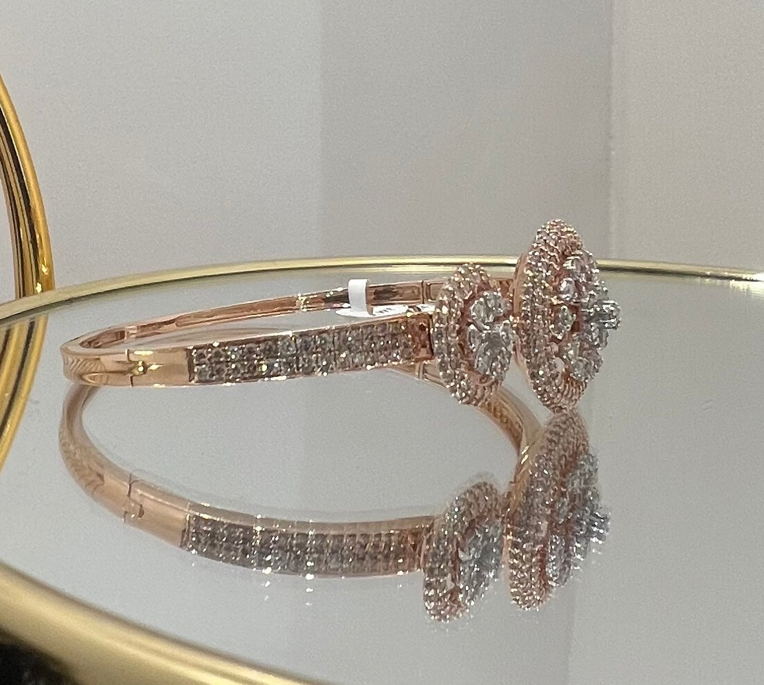 Solid Gold Diamond Cluster Bracelet, Round Halo Bangle, Fine Jewelry