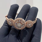 Solid Gold Diamond Cluster Bracelet, Round Halo Bangle, Fine Jewelry