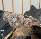 Solid Gold Diamond Cluster Bracelet, Round Halo Bangle, Fine Jewelry