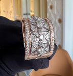 14K/18K Solid Gold Geometric Diamond Statement Ring, Wide Band Cocktail Jewelry