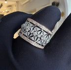 14K/18K Solid Gold Geometric Diamond Statement Ring, Wide Band Cocktail Jewelry