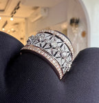 14K/18K Solid Gold Geometric Diamond Statement Ring, Wide Band Cocktail Jewelry