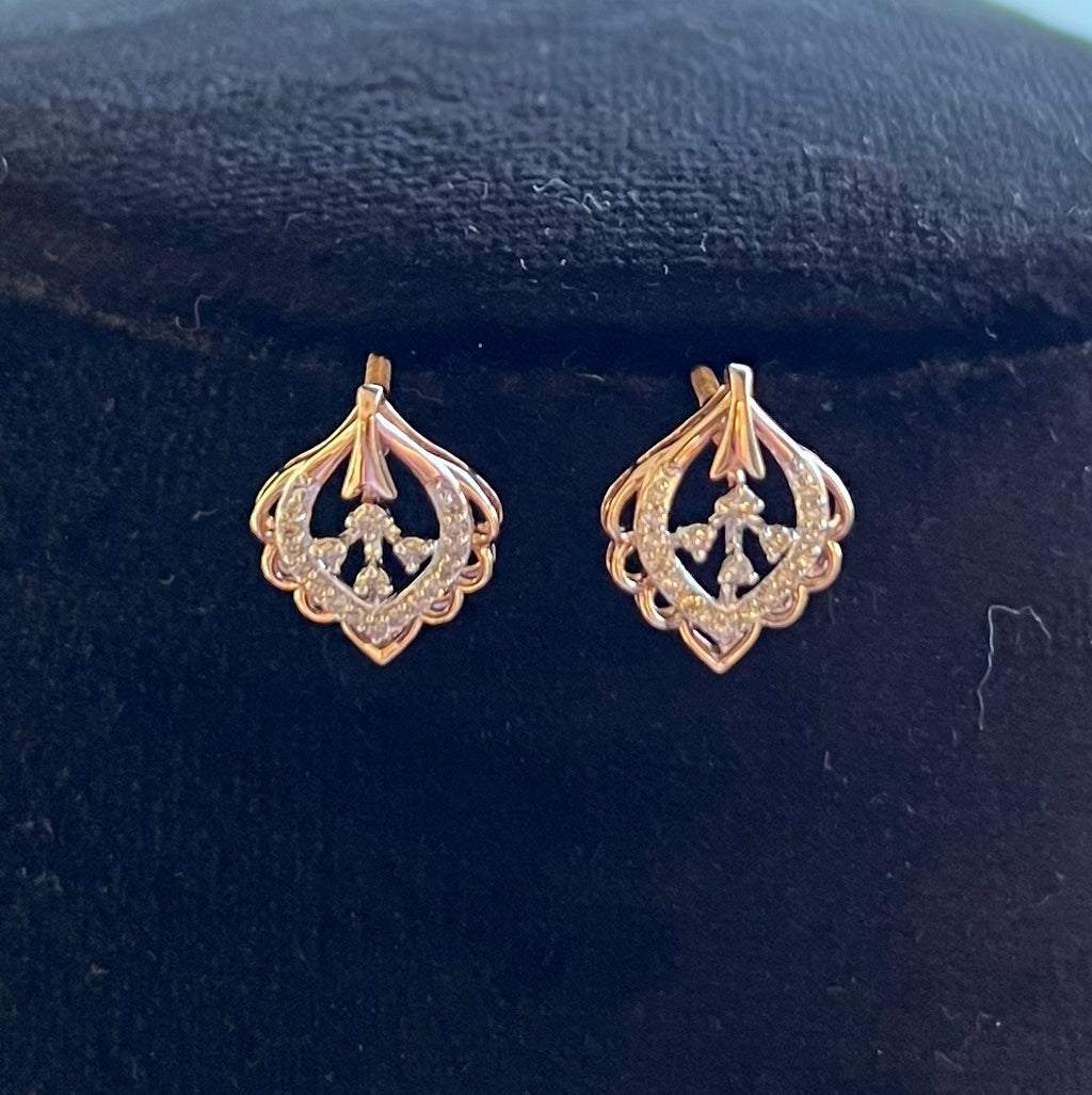 14K/18K Solid Gold Diamond Stud Earrings, Vintage Style, Natural Diamonds