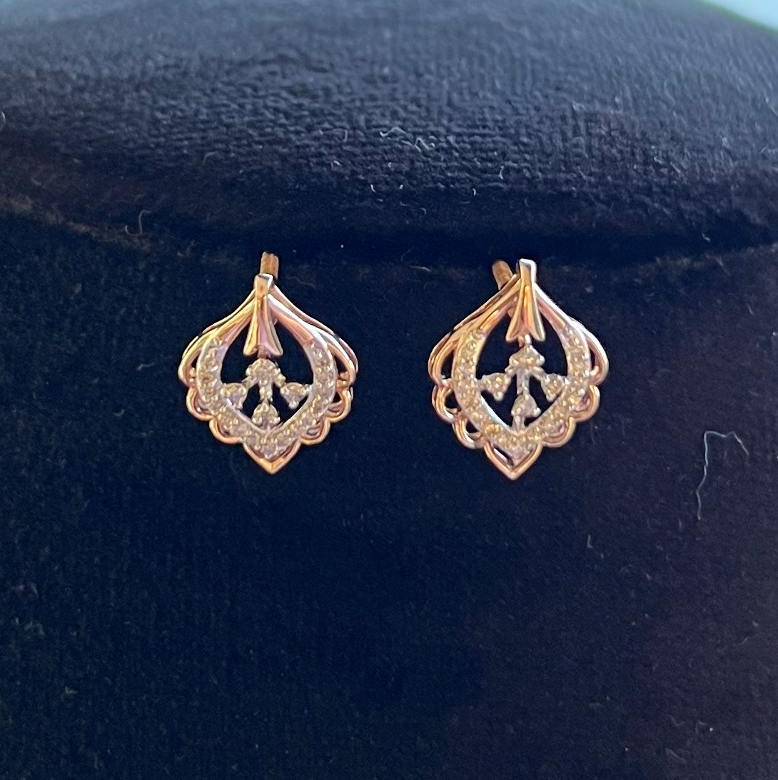 14K/18K Solid Gold Diamond Stud Earrings, Vintage Style, Natural Diamonds