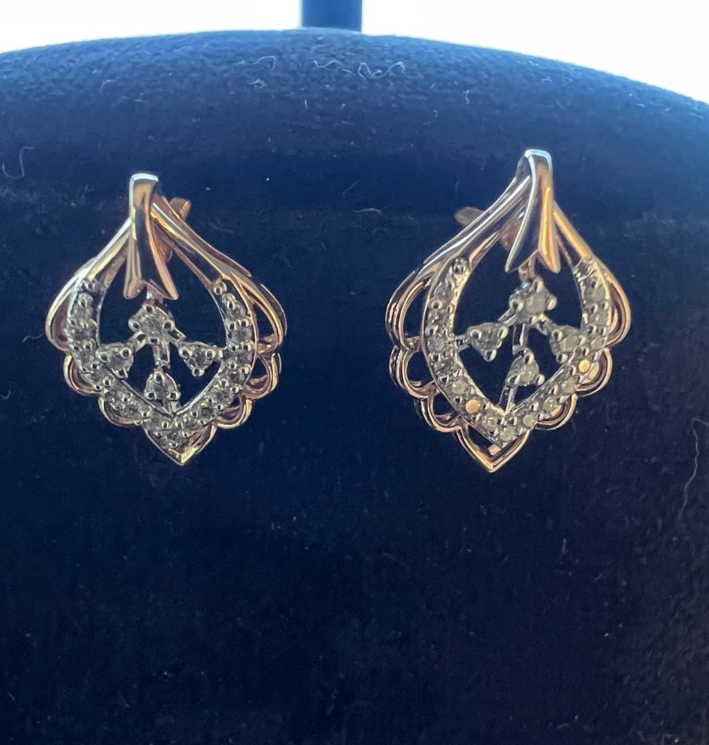14K/18K Solid Gold Diamond Stud Earrings, Vintage Style, Natural Diamonds