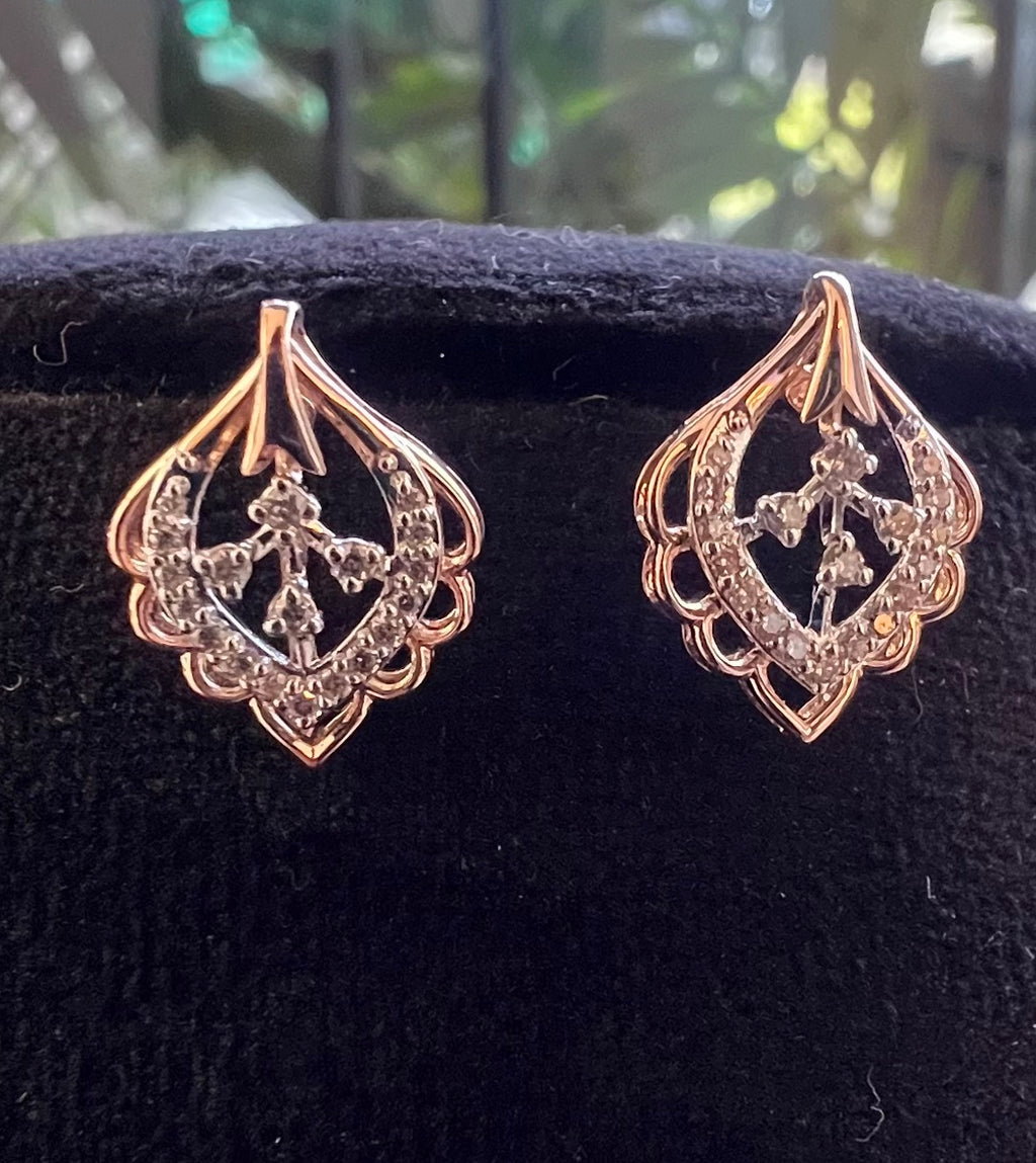 14K/18K Solid Gold Diamond Stud Earrings, Vintage Style, Natural Diamonds