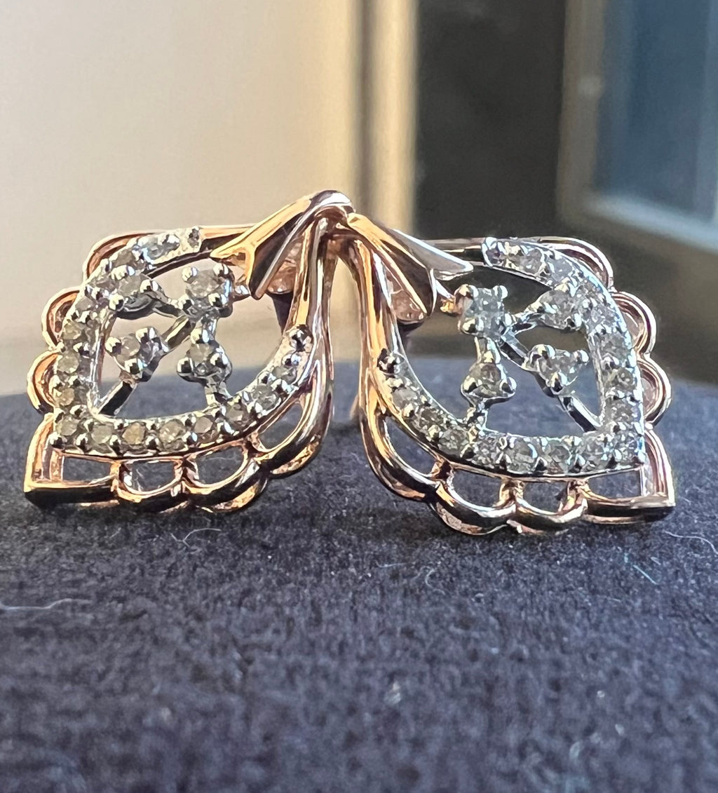 14K/18K Solid Gold Diamond Stud Earrings, Vintage Style, Natural Diamonds