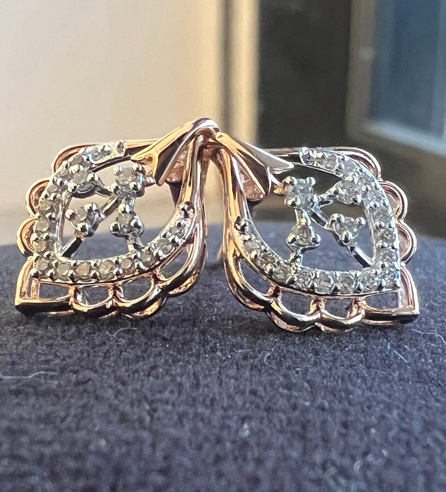 14K/18K Solid Gold Diamond Stud Earrings, Vintage Style, Natural Diamonds
