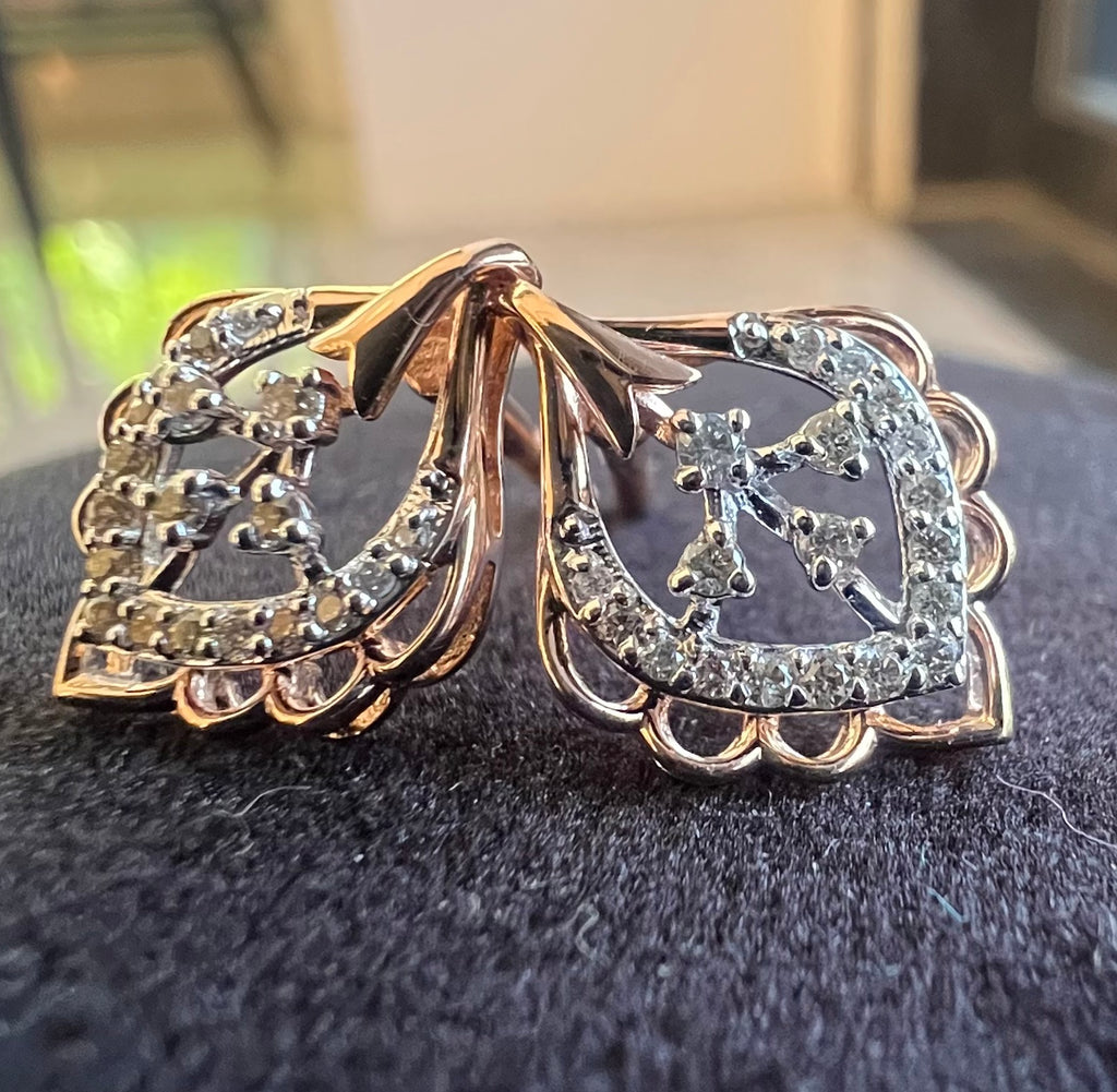 14K/18K Solid Gold Diamond Stud Earrings, Vintage Style, Natural Diamonds