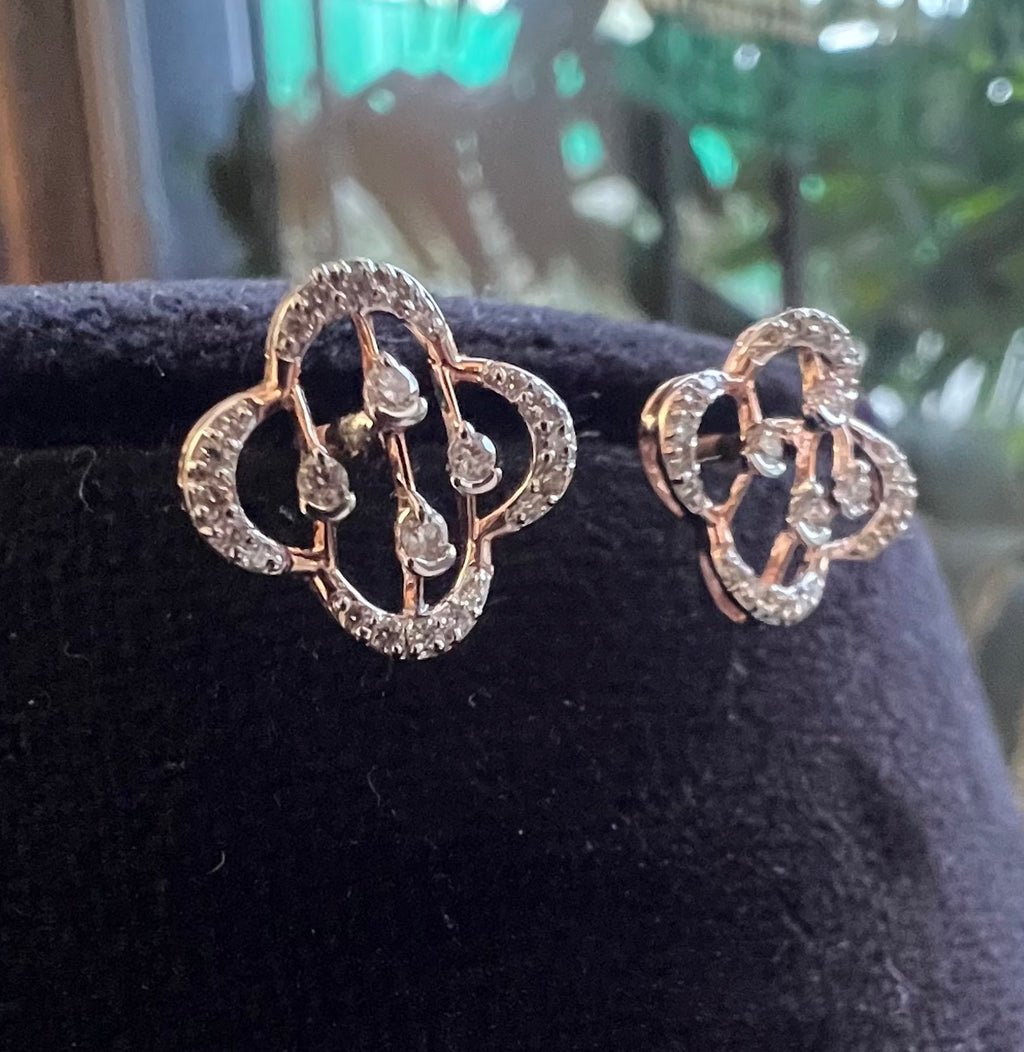 Solid Gold Floral Diamond Earrings, 14K/18K Dainty Studs, Fine Jewelry Gift