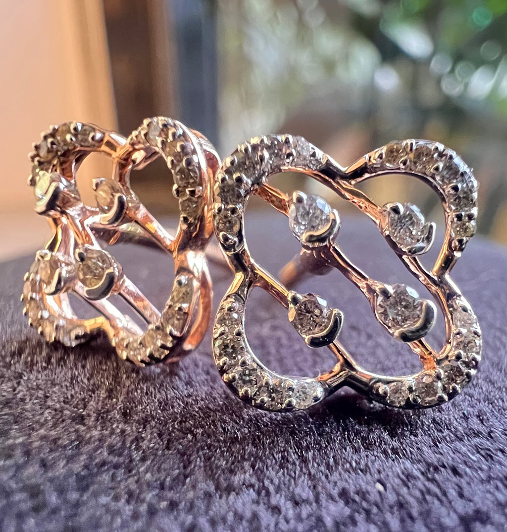 Solid Gold Floral Diamond Earrings, 14K/18K Dainty Studs, Fine Jewelry Gift