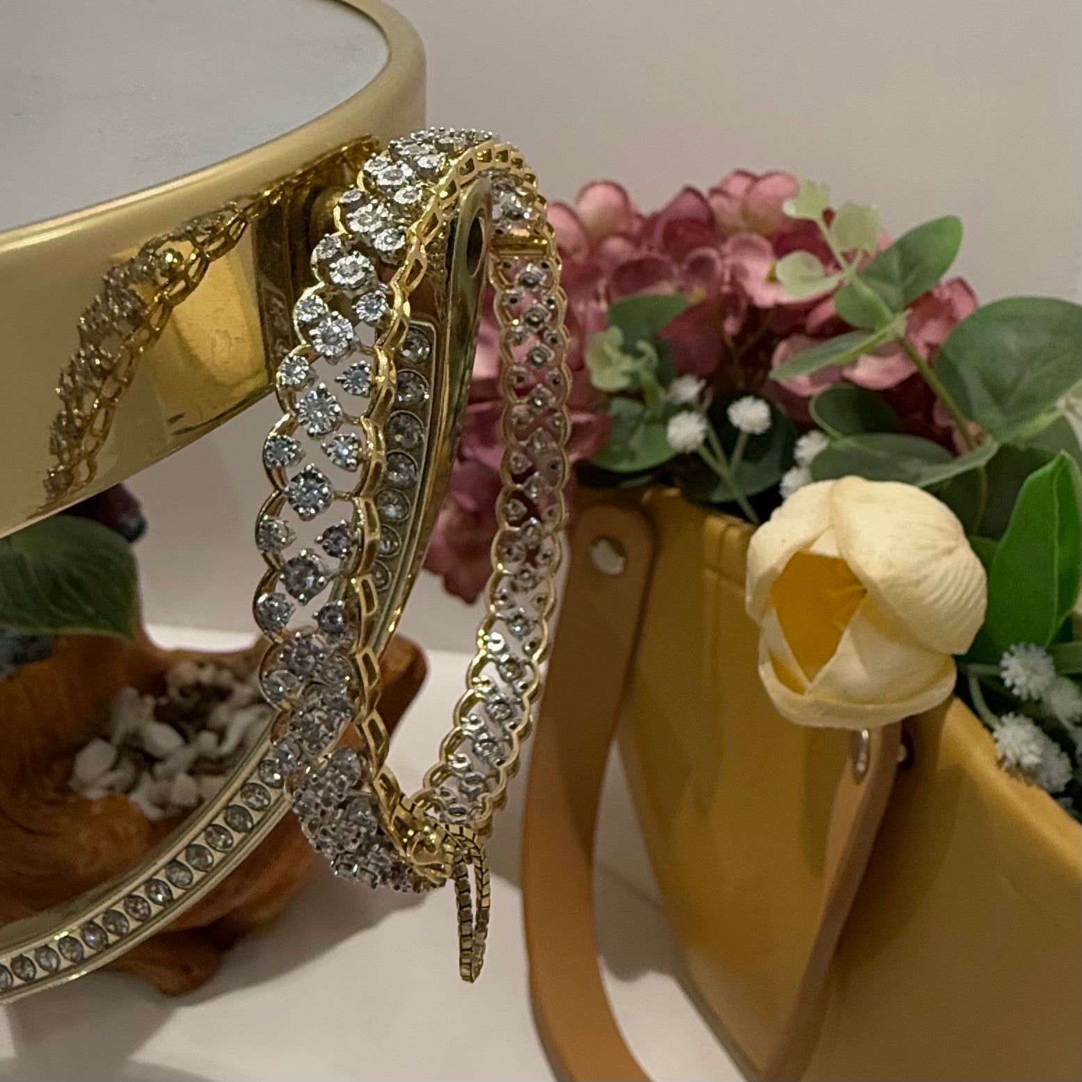 Solid Gold Diamond  Bracelet, 14K/18K Natural  Fine Jewelry