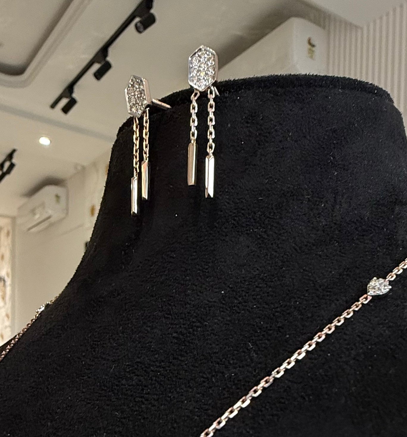 14K 18K Solid Gold Diamond Charm Necklace Set with Earrings, IGI Certified Natural Diamonds
