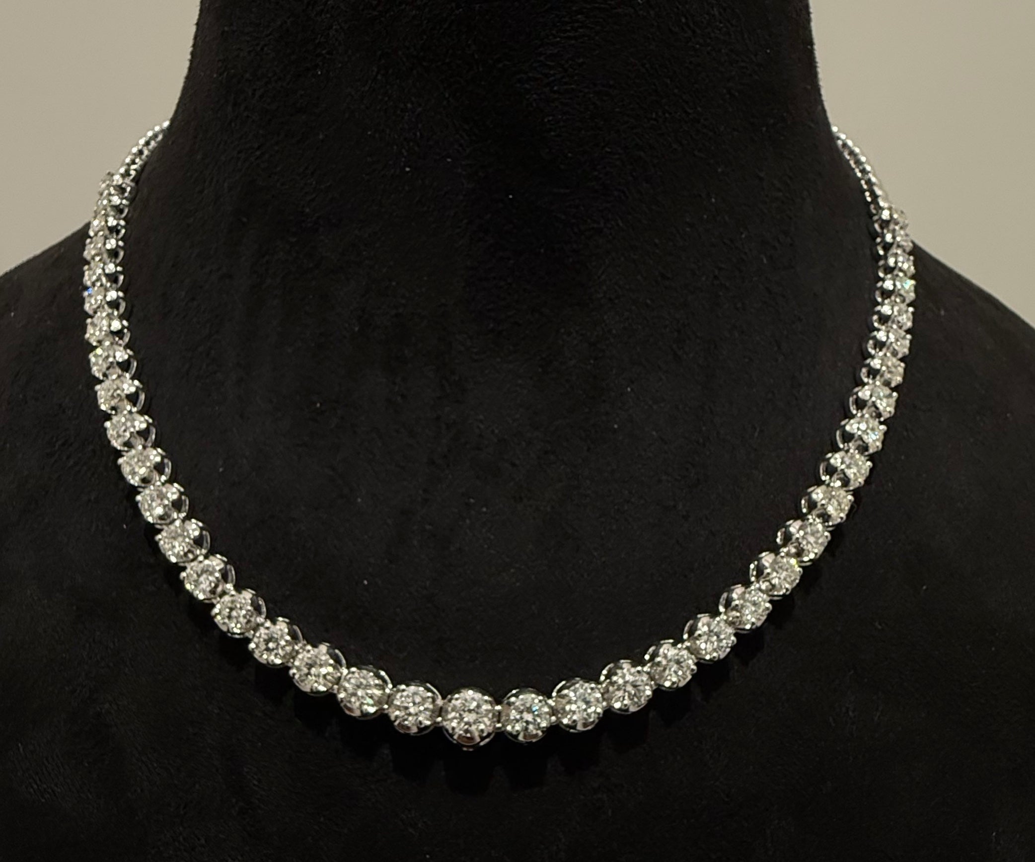 14K 18K Solid Gold Diamond Tennis Necklace | Round Natural Diamonds, Bridal Jewelry