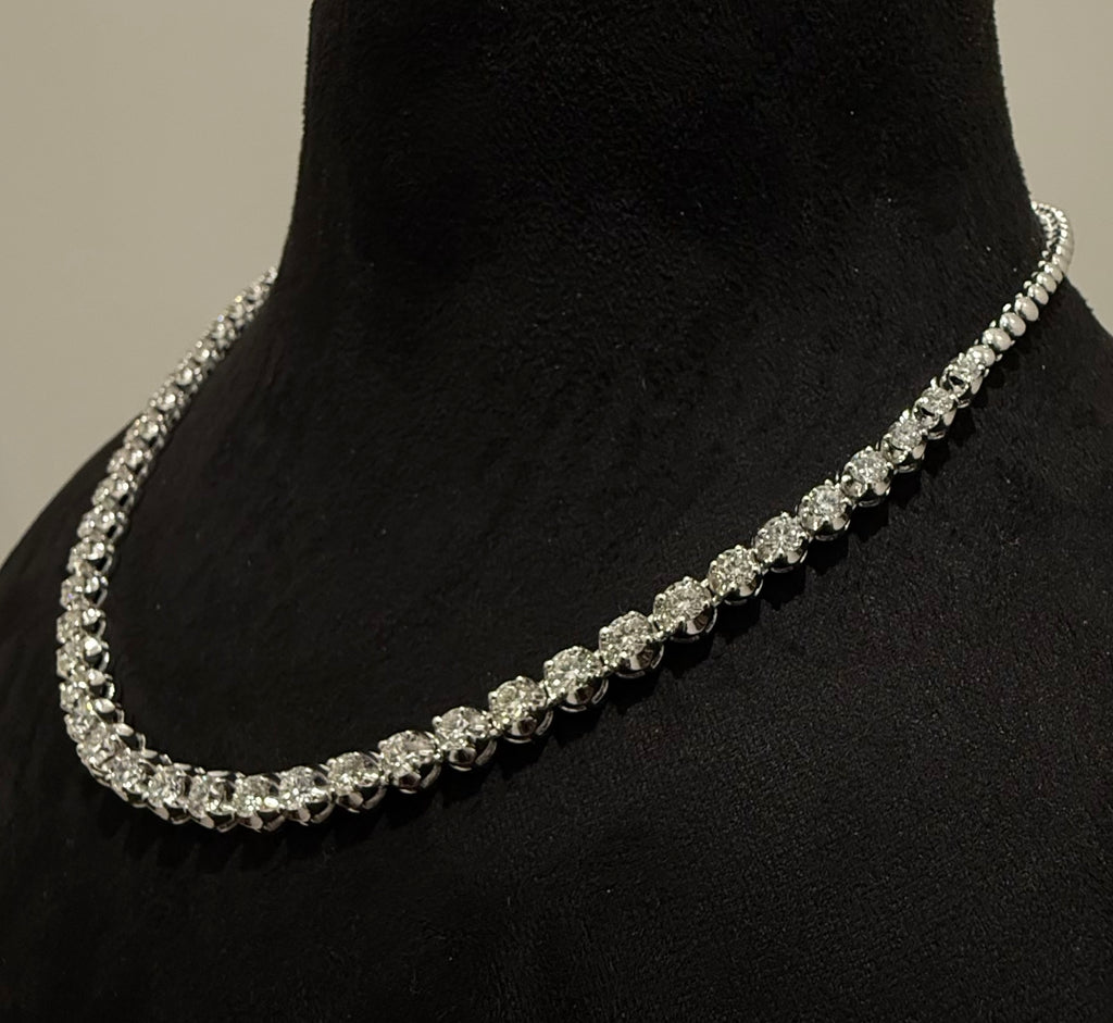 14K 18K Solid Gold Diamond Tennis Necklace | Round Natural Diamonds, Bridal Jewelry