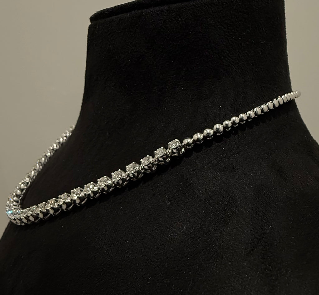 14K 18K Solid Gold Diamond Tennis Necklace | Round Natural Diamonds, Bridal Jewelry