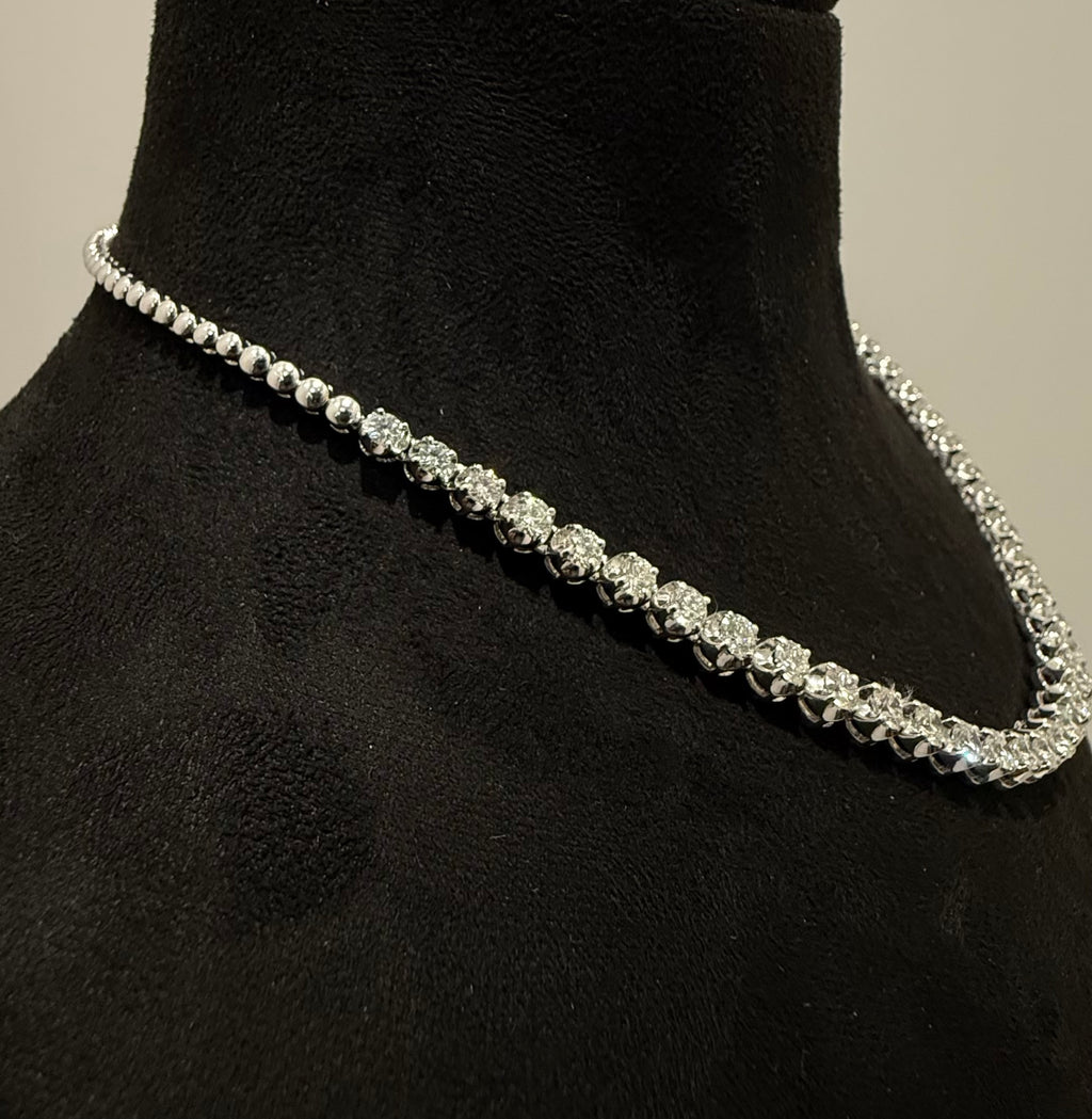 14K 18K Solid Gold Diamond Tennis Necklace | Round Natural Diamonds, Bridal Jewelry