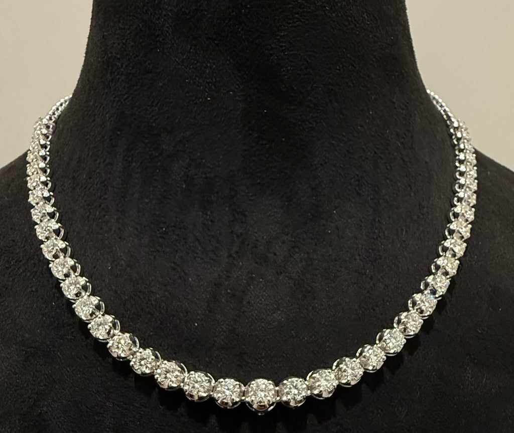 14K 18K Solid Gold Diamond Tennis Necklace | Round Natural Diamonds, Bridal Jewelry