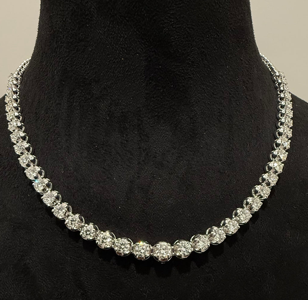14K 18K Solid Gold Diamond Tennis Necklace | Round Natural Diamonds, Bridal Jewelry