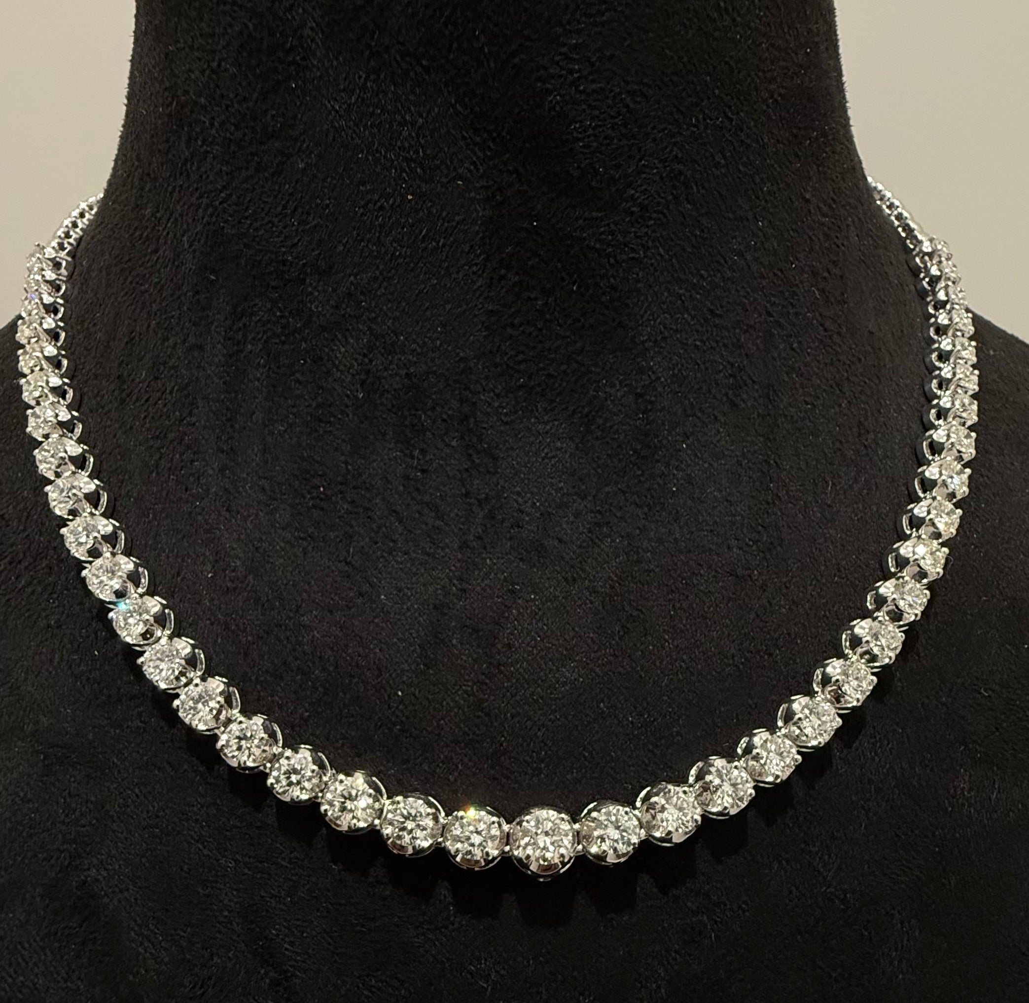 14K 18K Solid Gold Diamond Tennis Necklace | Round Natural Diamonds, Bridal Jewelry