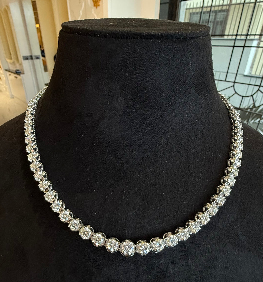 14K 18K Solid Gold Diamond Tennis Necklace | Round Natural Diamonds, Bridal Jewelry