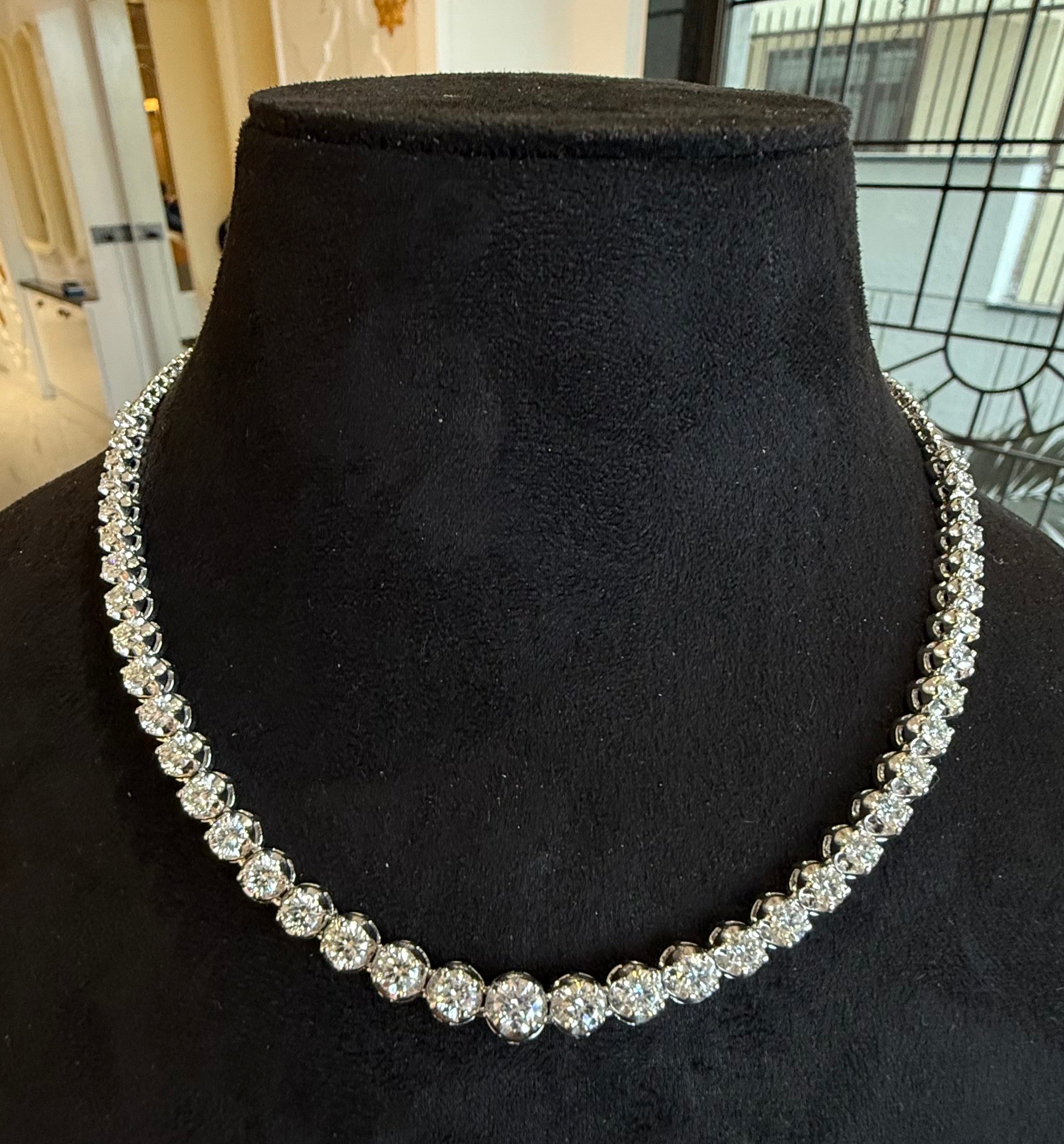 14K 18K Solid Gold Diamond Tennis Necklace | Round Natural Diamonds, Bridal Jewelry