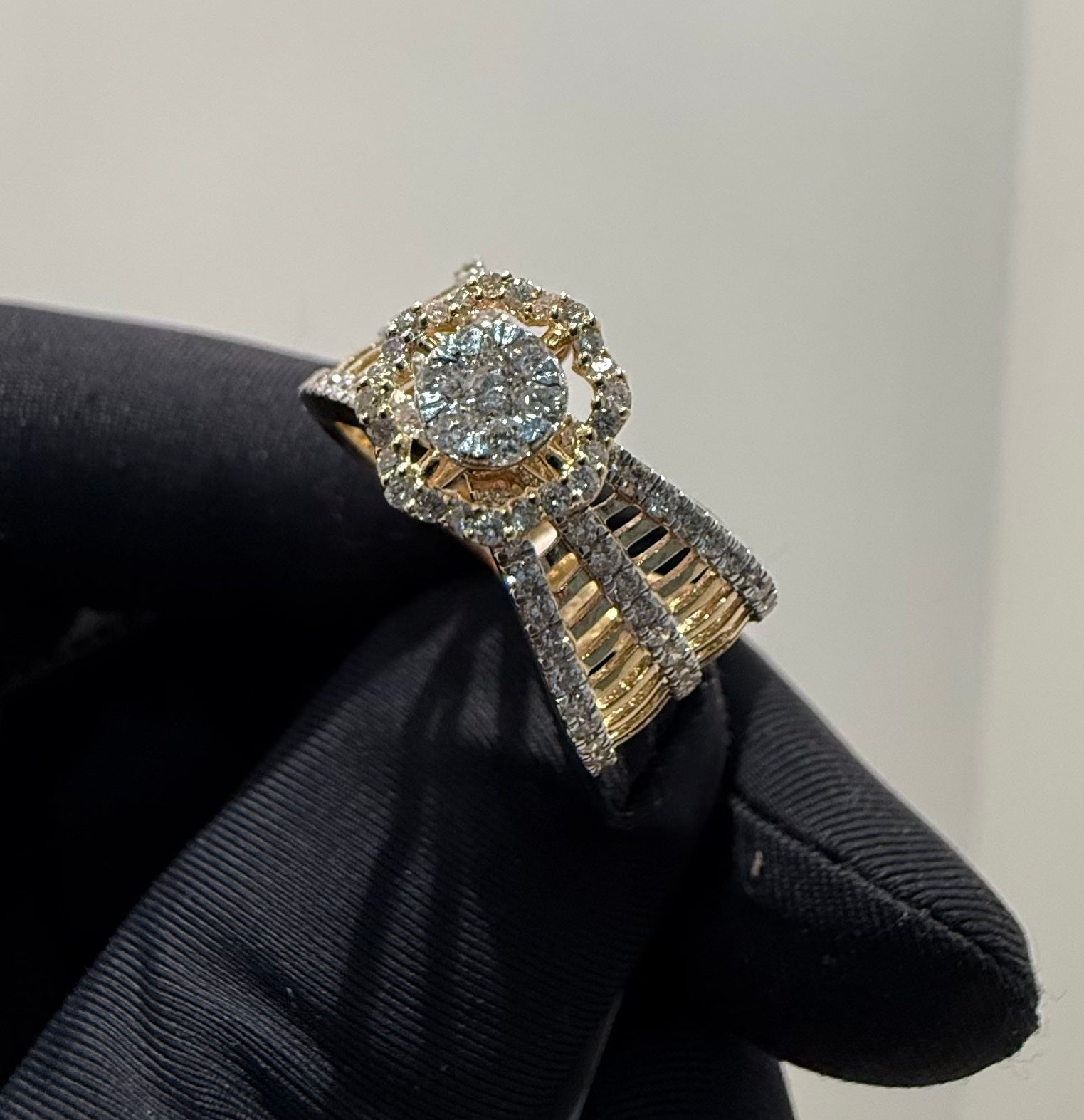 Solid Gold Halo Ring | Round Cut Diamond Multi Band Statement (IGI Certified)
