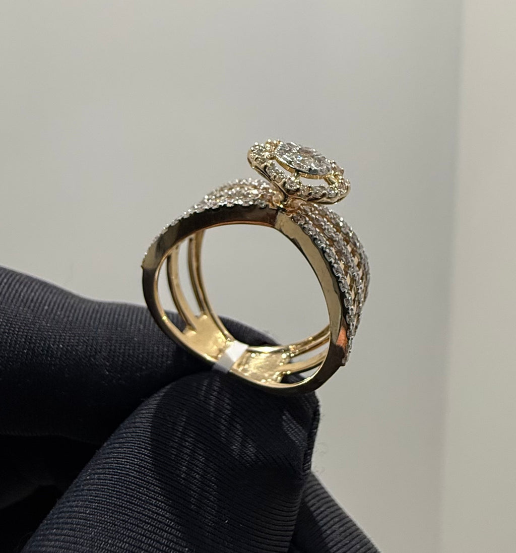 Solid Gold Halo Ring | Round Cut Diamond Multi Band Statement (IGI Certified)