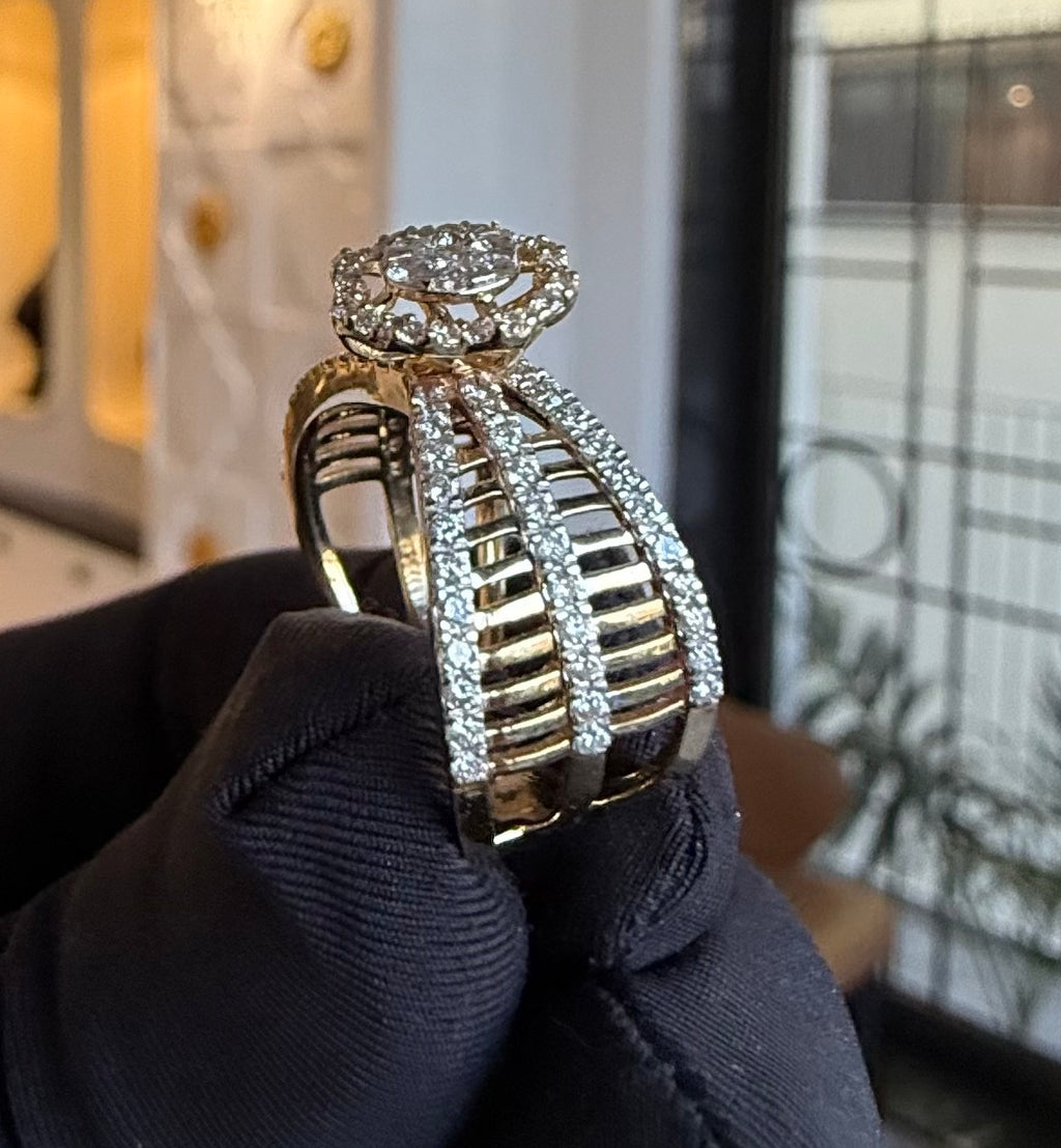 Solid Gold Halo Ring | Round Cut Diamond Multi Band Statement (IGI Certified)