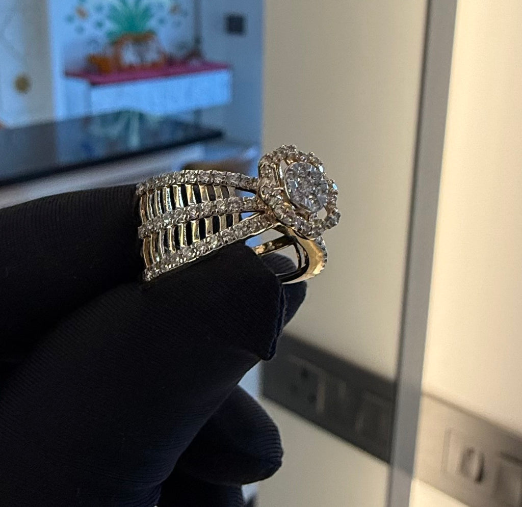 Solid Gold Halo Ring | Round Cut Diamond Multi Band Statement (IGI Certified)