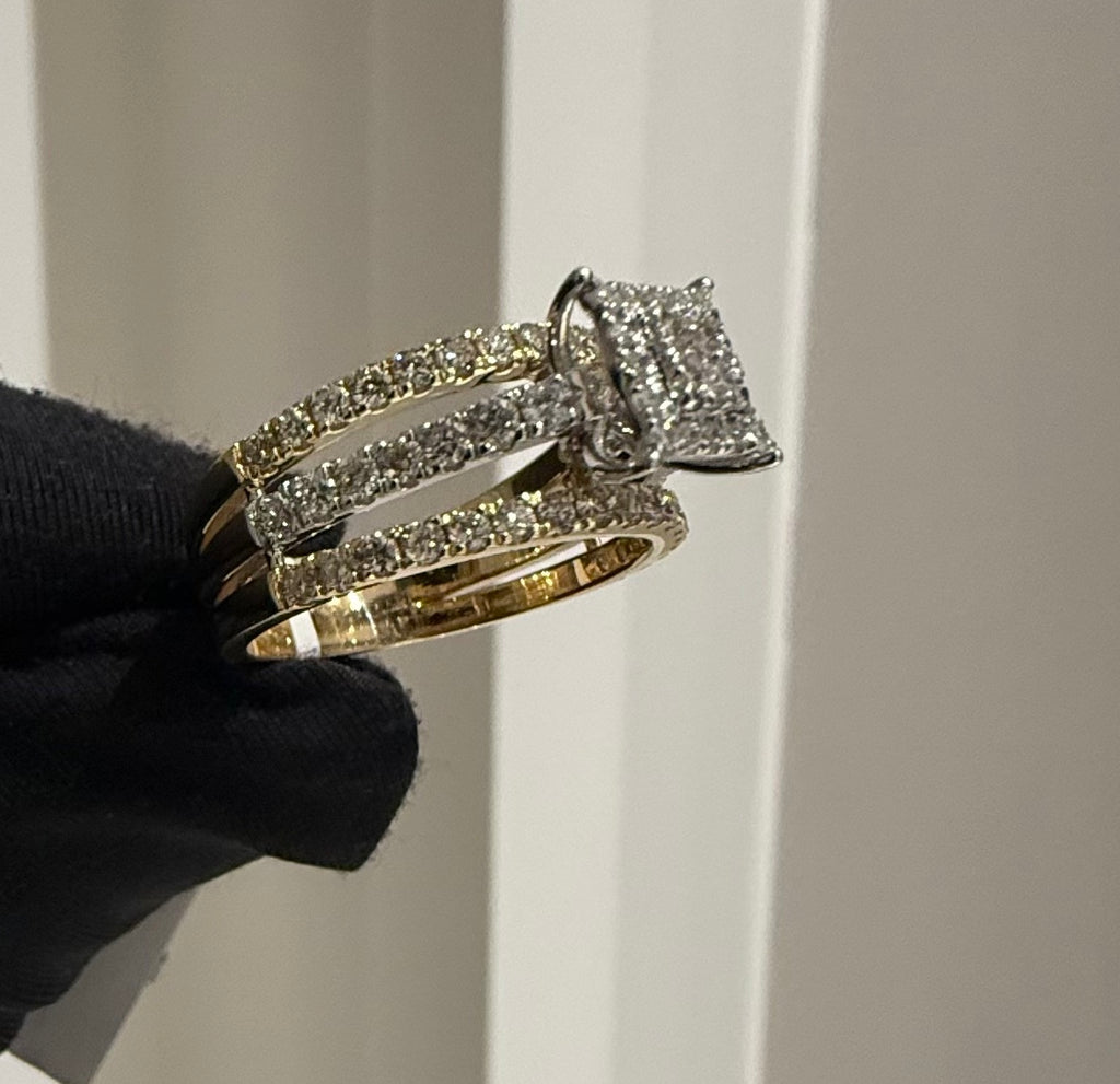 14K/18K Solid Gold Princess Shape  Diamond Engagement Ring | Multi Band Pavé Statement Ring