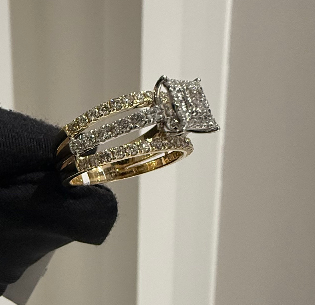14K/18K Solid Gold Princess Shape  Diamond Engagement Ring | Multi Band Pavé Statement Ring