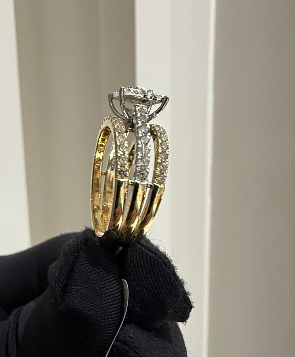 14K/18K Solid Gold Princess Shape  Diamond Engagement Ring | Multi Band Pavé Statement Ring