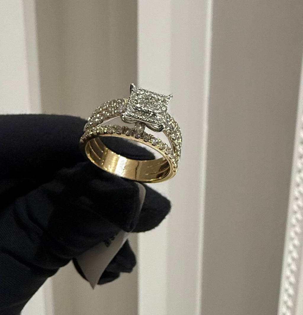 14K/18K Solid Gold Princess Shape  Diamond Engagement Ring | Multi Band Pavé Statement Ring