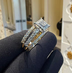14K/18K Solid Gold Princess Shape  Diamond Engagement Ring | Multi Band Pavé Statement Ring